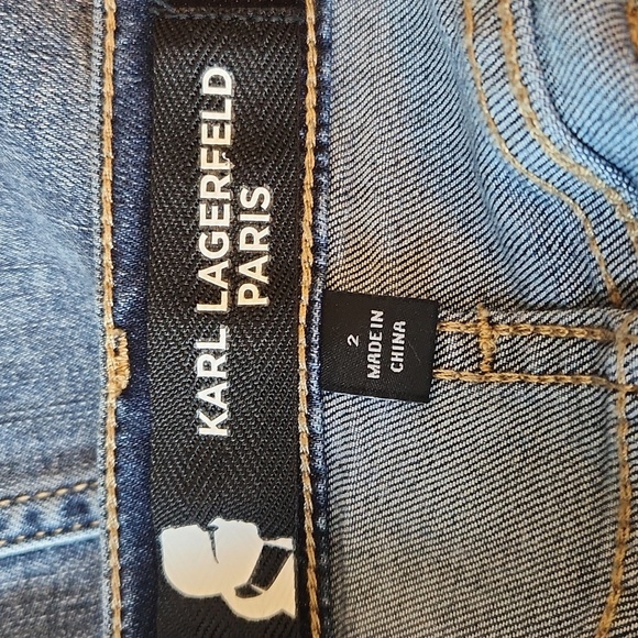 Karl Lagerfeld Double Raw Hem Denim Button Fly Jean Skirt - Picture 4 of 5